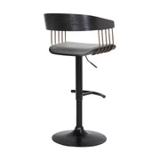 Larisa Adjustable Black Wood Bar Stool in Gray Faux Leather with Golden Bronze and Black Metal - Furniture City (CA)l