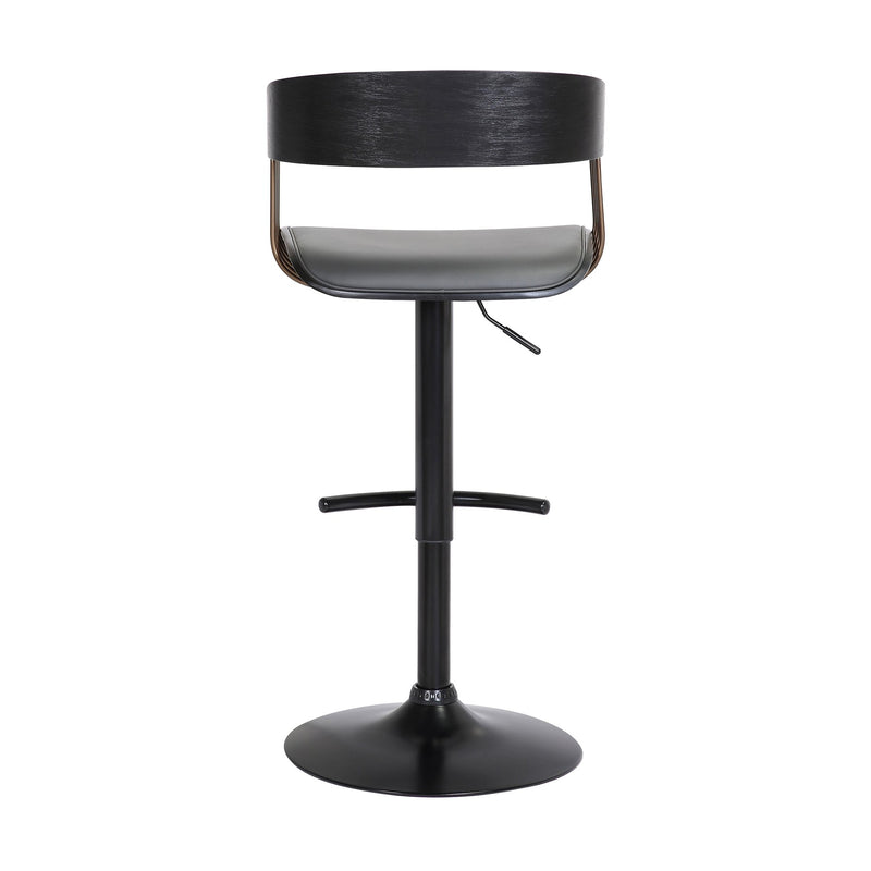 Larisa Adjustable Black Wood Bar Stool in Gray Faux Leather with Golden Bronze and Black Metal - Furniture City (CA)l