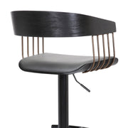 Larisa Adjustable Black Wood Bar Stool in Gray Faux Leather with Golden Bronze and Black Metal - Furniture City (CA)l