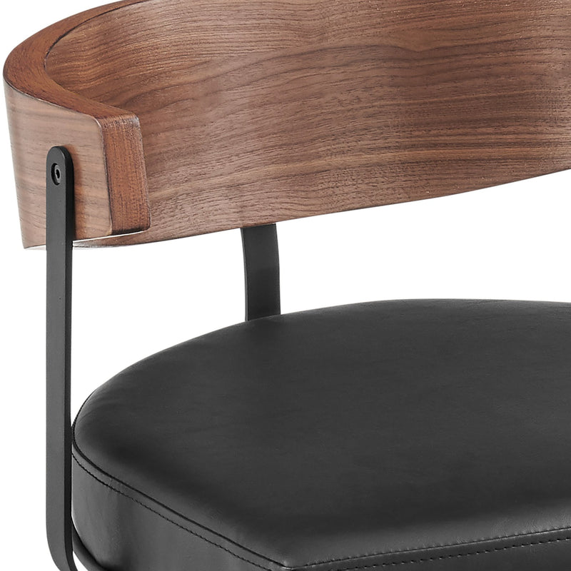 Lacey 26" Swivel Counter Stool in Black Iron with Walnut Finish and Vintage Black Faux Leather - Furniture City (CA)l