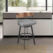 Lacey 26" Swivel Counter Stool in Black Iron with Walnut Finish and Vintage Gray Faux Leather - Furniture City (CA)l