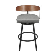 Lacey 26" Swivel Counter Stool in Black Iron with Walnut Finish and Vintage Gray Faux Leather - Furniture City (CA)l