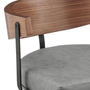 Lacey 30" Swivel Bar Stool in Black Iron with Walnut Finish and Vintage Gray Faux Leather - Furniture City (CA)l