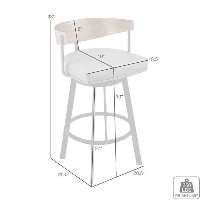 Lacey 30" Swivel Bar Stool in Black Iron with Walnut Finish and Vintage Gray Faux Leather