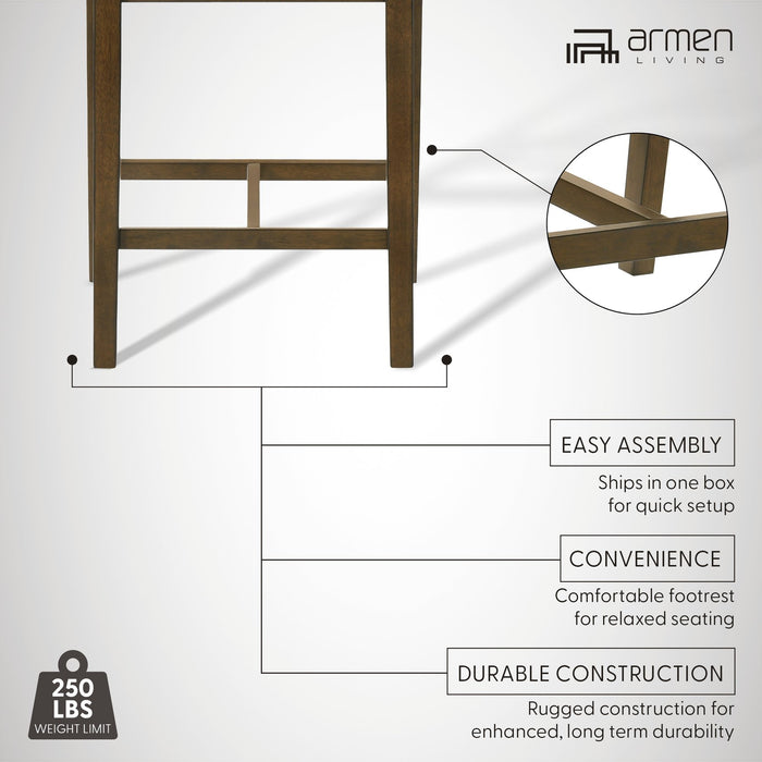 Landyn 26 in. Sepia Brown Counter Height Rubberwood Barstool with Ecru Fabric Seat