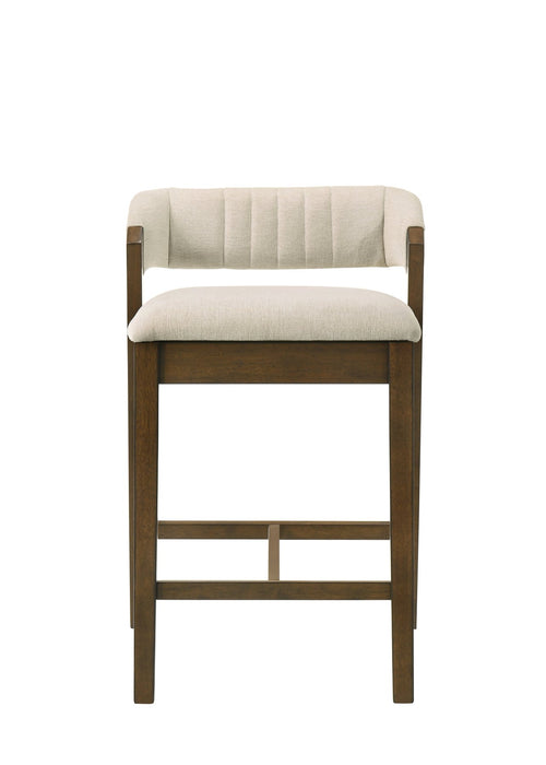 Landyn 26 in. Sepia Brown Counter Height Rubberwood Barstool with Ecru Fabric Seat