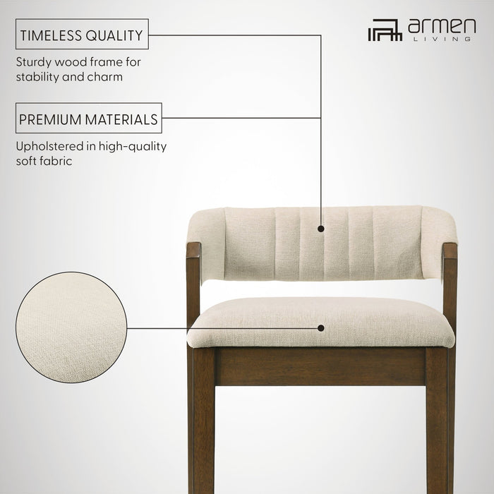 Landyn 30 in. Sepia Brown Bar Height Rubberwood Barstool with Ecru Fabric Seat