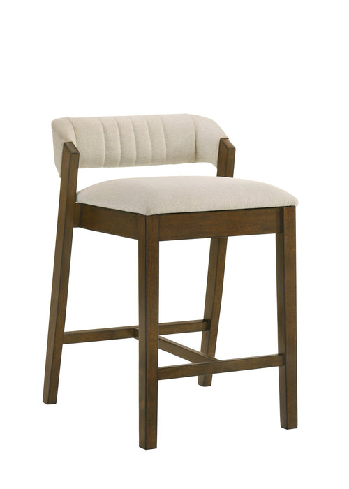 Landyn 30 in. Sepia Brown Bar Height Rubberwood Barstool with Ecru Fabric Seat