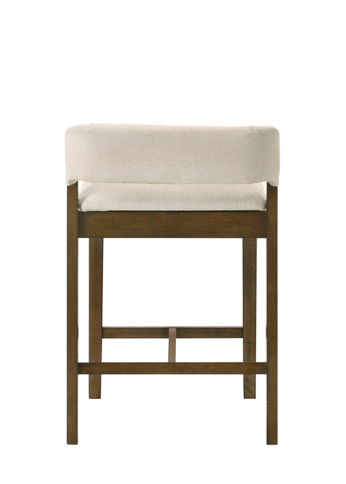 Landyn 30 in. Sepia Brown Bar Height Rubberwood Barstool with Ecru Fabric Seat