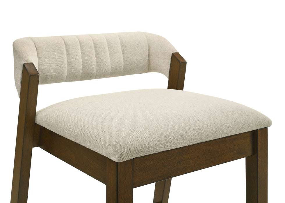 Landyn 30 in. Sepia Brown Bar Height Rubberwood Barstool with Ecru Fabric Seat