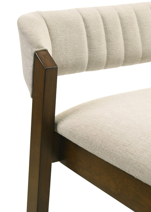 Landyn 30 in. Sepia Brown Bar Height Rubberwood Barstool with Ecru Fabric Seat