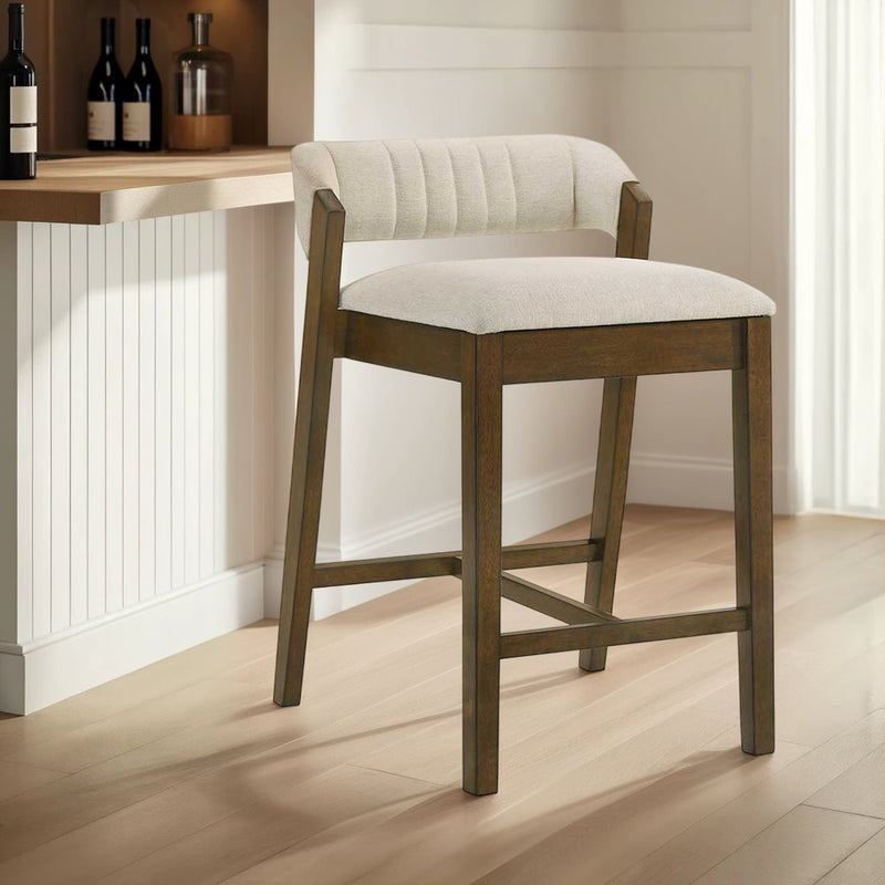 Landyn 30 in. Sepia Brown Bar Height Rubberwood Barstool with Ecru Fabric Seat - Furniture City (CA)l