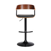 Larisa Adjustable Walnut Wood Bar Stool in Black Faux Leather with Black Metal - Furniture City (CA)l