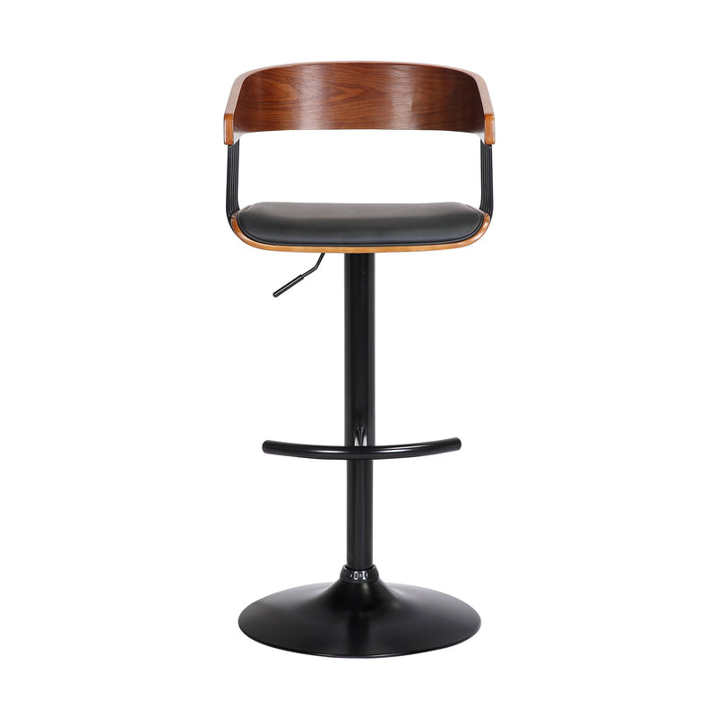 Larisa Adjustable Walnut Wood Bar Stool in Black Faux Leather with Black Metal - Furniture City (CA)l