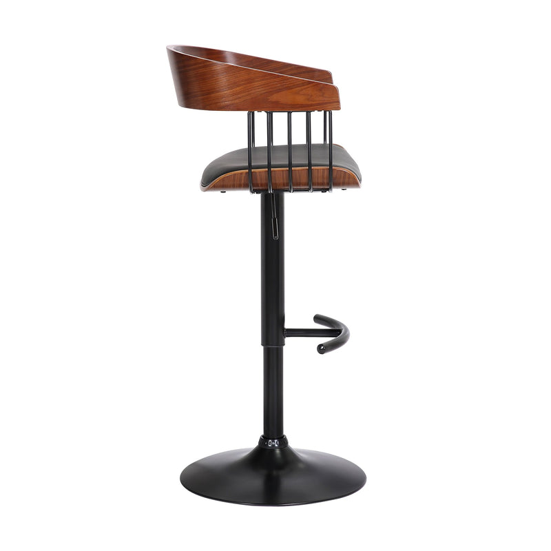 Larisa Adjustable Walnut Wood Bar Stool in Black Faux Leather with Black Metal - Furniture City (CA)l