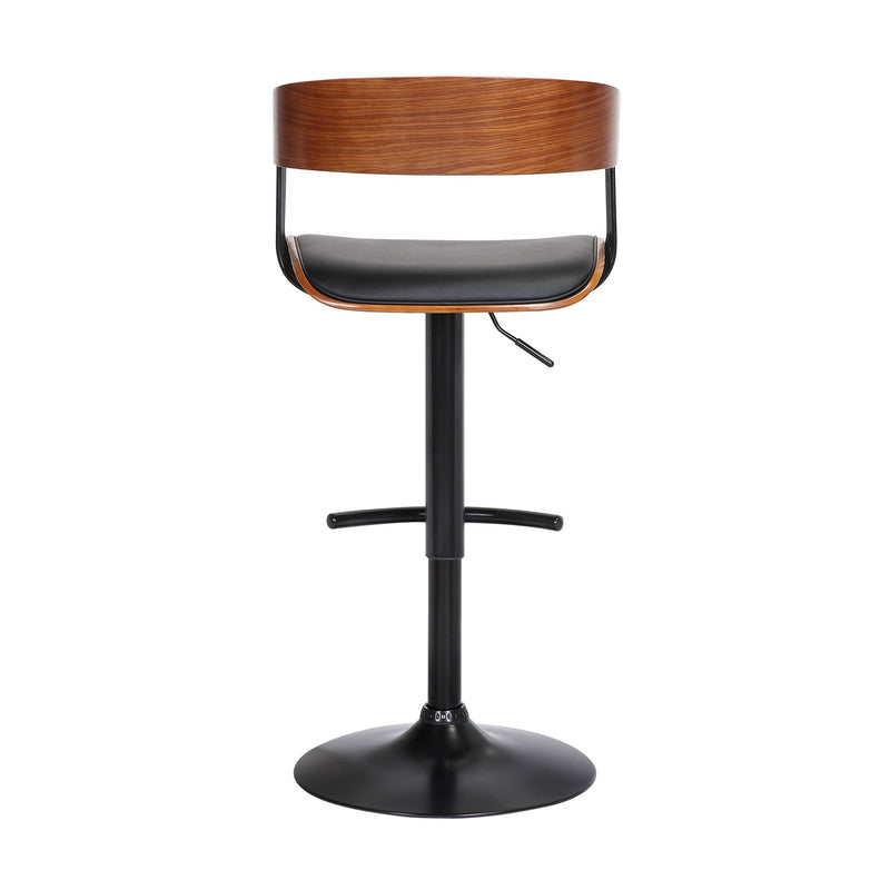 Larisa Adjustable Walnut Wood Bar Stool in Black Faux Leather with Black Metal - Furniture City (CA)l