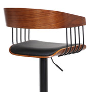 Larisa Adjustable Walnut Wood Bar Stool in Black Faux Leather with Black Metal - Furniture City (CA)l