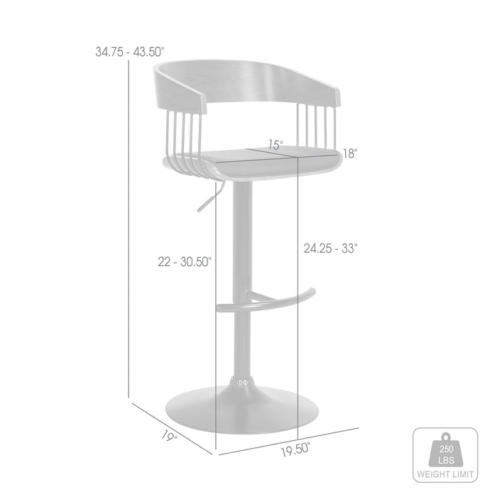 Larisa Adjustable Walnut Wood Bar Stool in Black Faux Leather with Black Metal