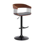 Larisa Adjustable Walnut Wood Bar Stool in Gray Faux Leather with Black Metal - Furniture City (CA)l