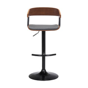 Larisa Adjustable Walnut Wood Bar Stool in Gray Faux Leather with Black Metal - Furniture City (CA)l