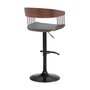 Larisa Adjustable Walnut Wood Bar Stool in Gray Faux Leather with Black Metal - Furniture City (CA)l