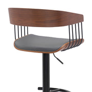 Larisa Adjustable Walnut Wood Bar Stool in Gray Faux Leather with Black Metal - Furniture City (CA)l