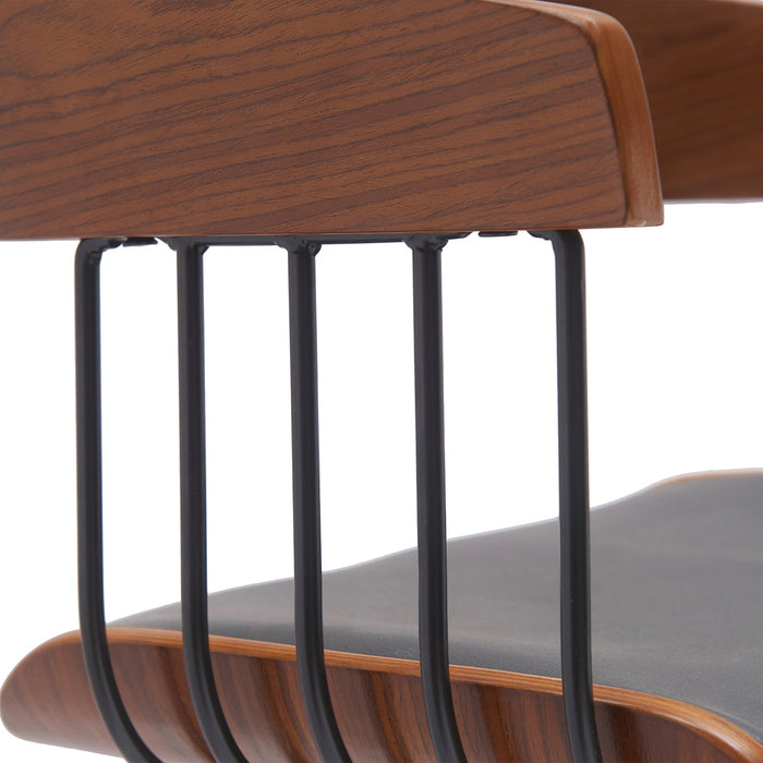 Larisa Adjustable Walnut Wood Bar Stool in Gray Faux Leather with Black Metal