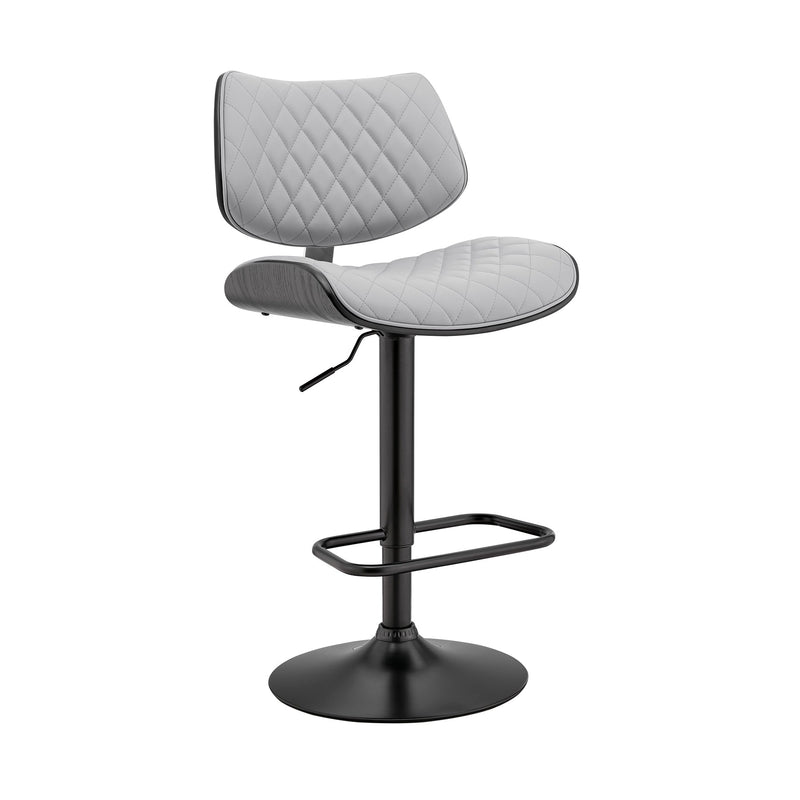 Leland Adjustable Gray Faux Leather and Black Finish Bar Stool - Furniture City (CA)l