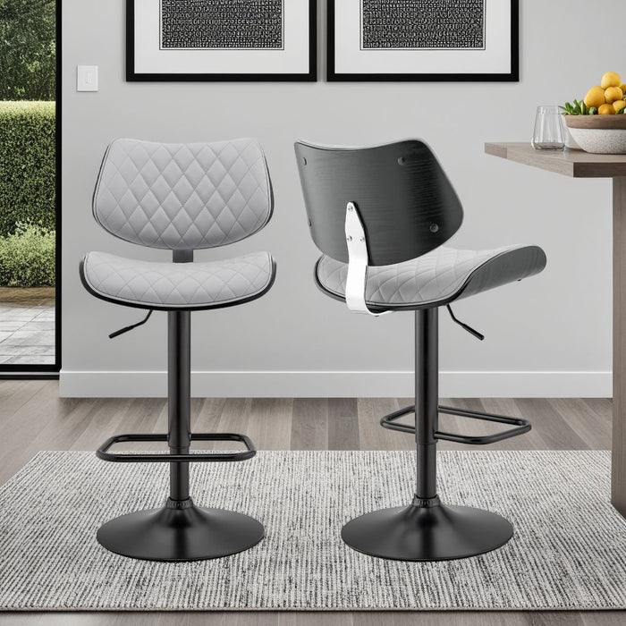 Leland Adjustable Gray Faux Leather and Black Finish Bar Stool