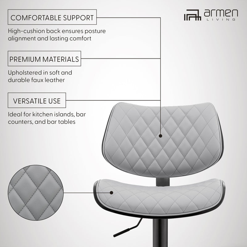 Leland Adjustable Gray Faux Leather and Black Finish Bar Stool - Furniture City (CA)l