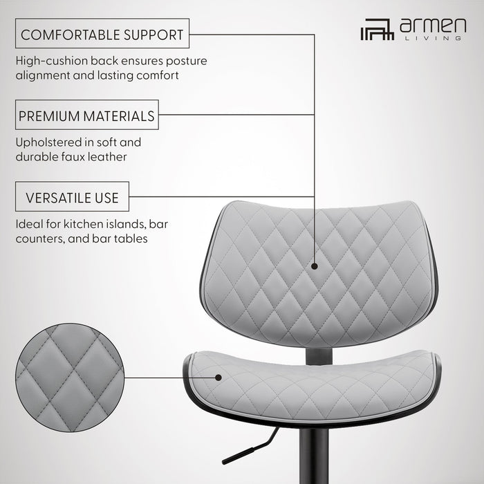 Leland Adjustable Gray Faux Leather and Black Finish Bar Stool