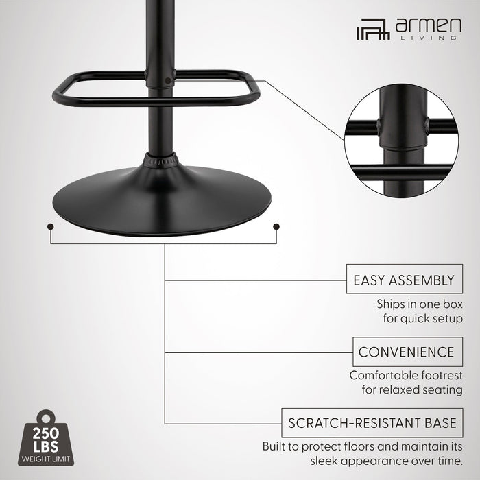 Leland Adjustable Gray Faux Leather and Black Finish Bar Stool