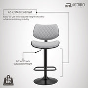 Leland Adjustable Gray Faux Leather and Black Finish Bar Stool - Furniture City (CA)l