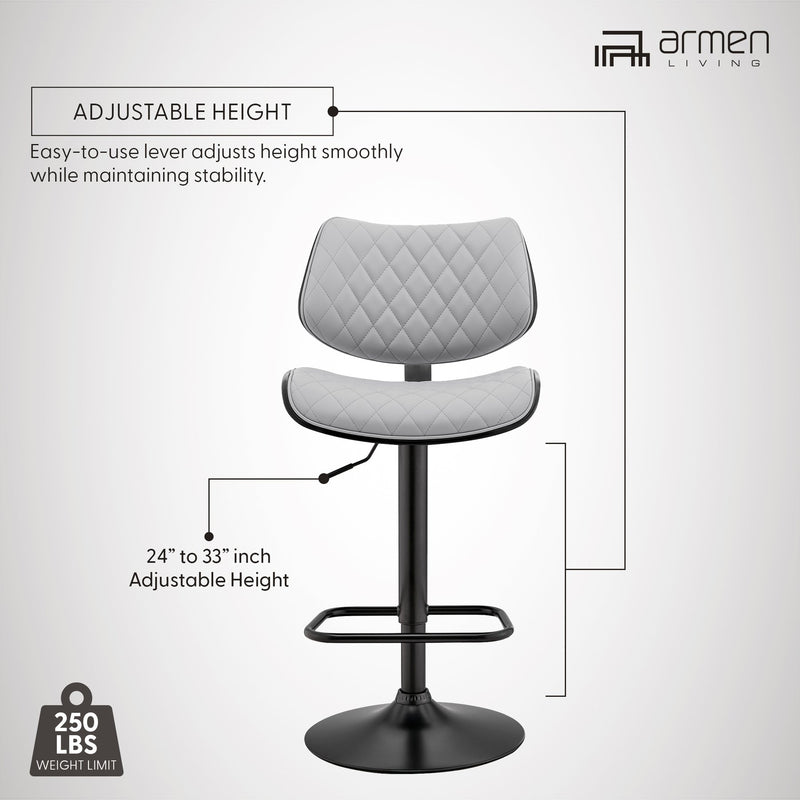 Leland Adjustable Gray Faux Leather and Black Finish Bar Stool - Furniture City (CA)l