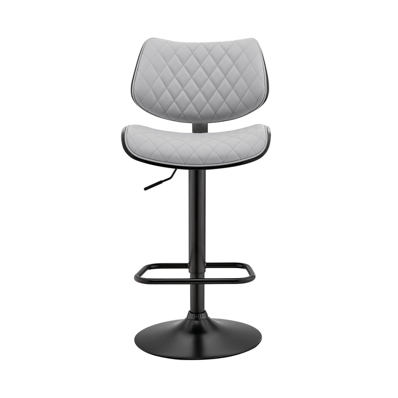 Leland Adjustable Gray Faux Leather and Black Finish Bar Stool - Furniture City (CA)l