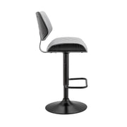 Leland Adjustable Gray Faux Leather and Black Finish Bar Stool - Furniture City (CA)l