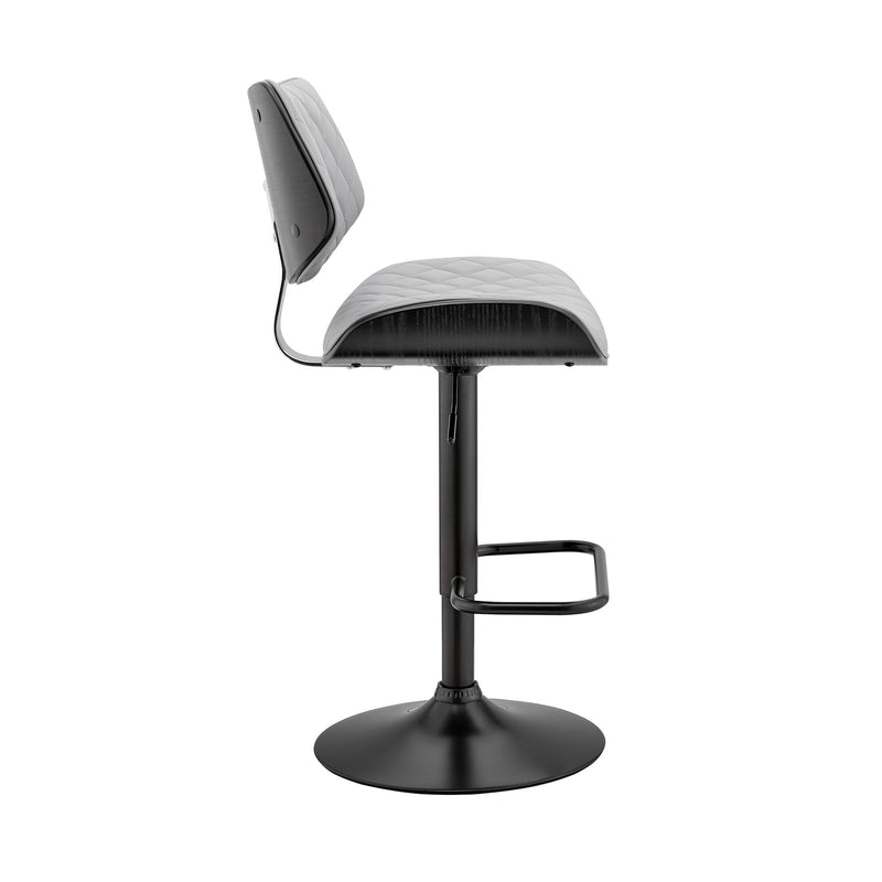 Leland Adjustable Gray Faux Leather and Black Finish Bar Stool - Furniture City (CA)l