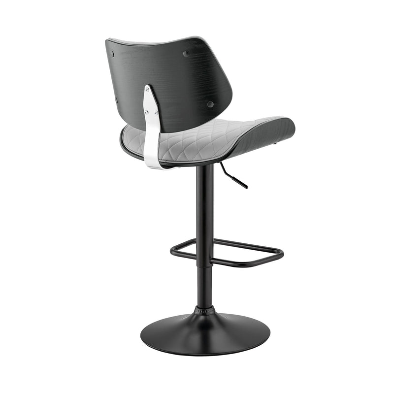 Leland Adjustable Gray Faux Leather and Black Finish Bar Stool - Furniture City (CA)l
