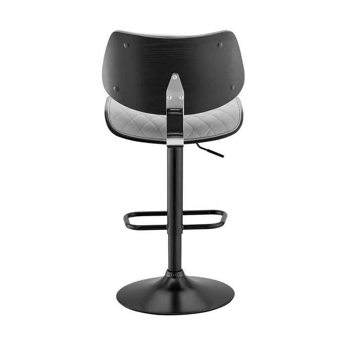 Leland Adjustable Gray Faux Leather and Black Finish Bar Stool