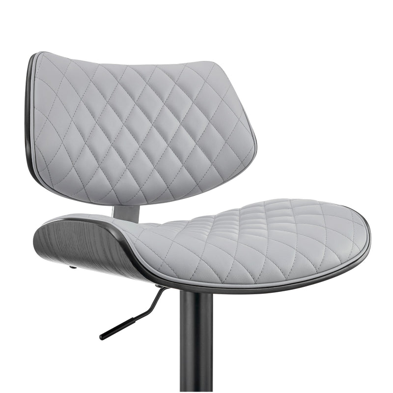 Leland Adjustable Gray Faux Leather and Black Finish Bar Stool - Furniture City (CA)l