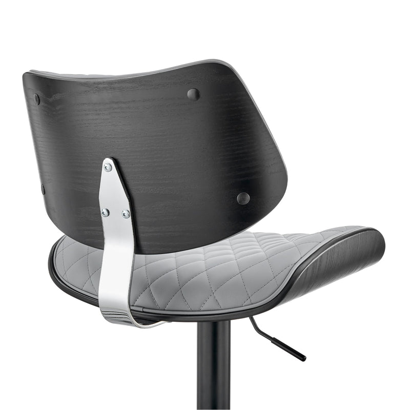 Leland Adjustable Gray Faux Leather and Black Finish Bar Stool - Furniture City (CA)l