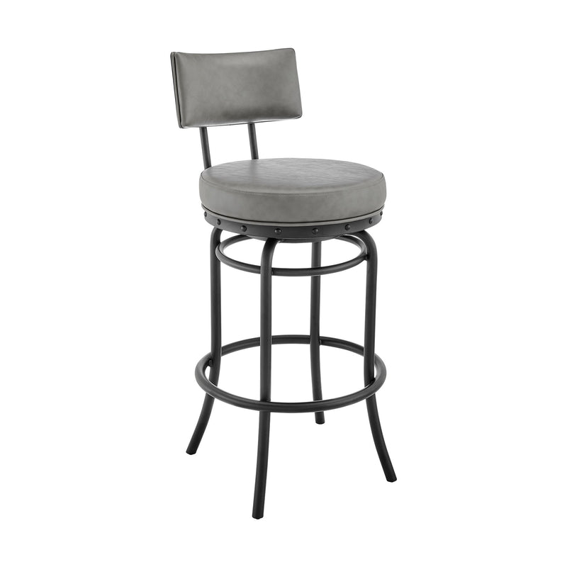 Leslie Swivel Counter or Bar Stool in Black Finish with Gray Faux Leather - Furniture City (CA)l