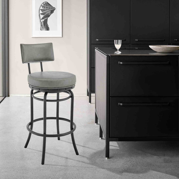 Leslie Swivel Counter or Bar Stool in Black Finish with Gray Faux Leather