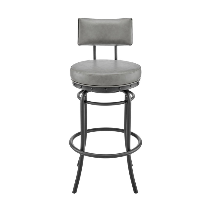 Leslie Swivel Counter or Bar Stool in Black Finish with Gray Faux Leather