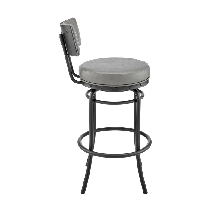 Leslie Swivel Counter or Bar Stool in Black Finish with Gray Faux Leather