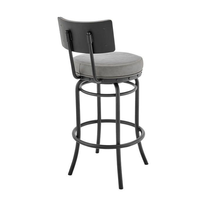 Leslie Swivel Counter or Bar Stool in Black Finish with Gray Faux Leather