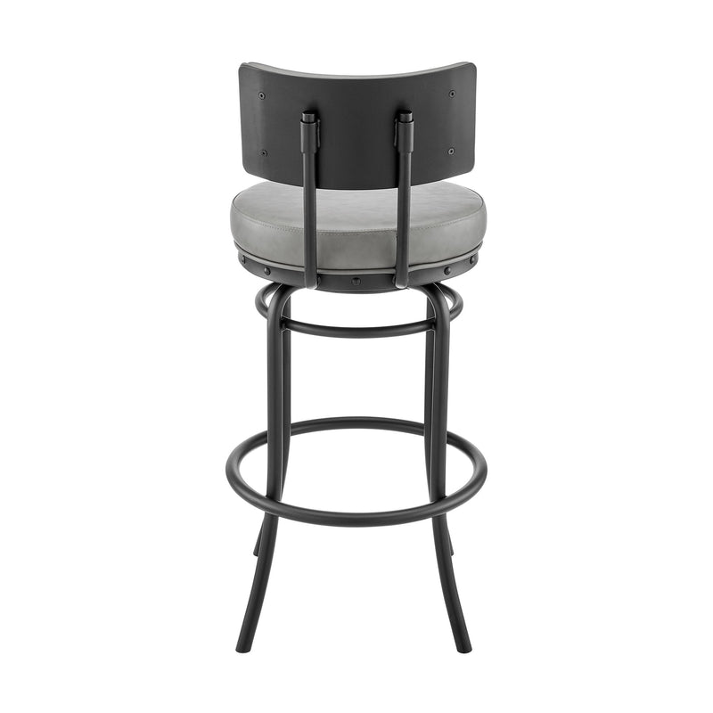 Leslie Swivel Counter or Bar Stool in Black Finish with Gray Faux Leather - Furniture City (CA)l