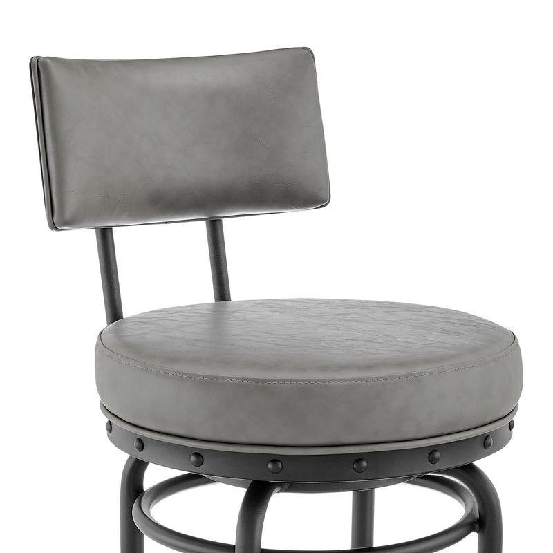 Leslie Swivel Counter or Bar Stool in Black Finish with Gray Faux Leather - Furniture City (CA)l