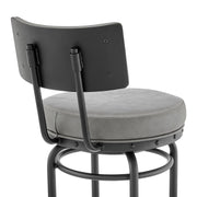 Leslie Swivel Counter or Bar Stool in Black Finish with Gray Faux Leather - Furniture City (CA)l