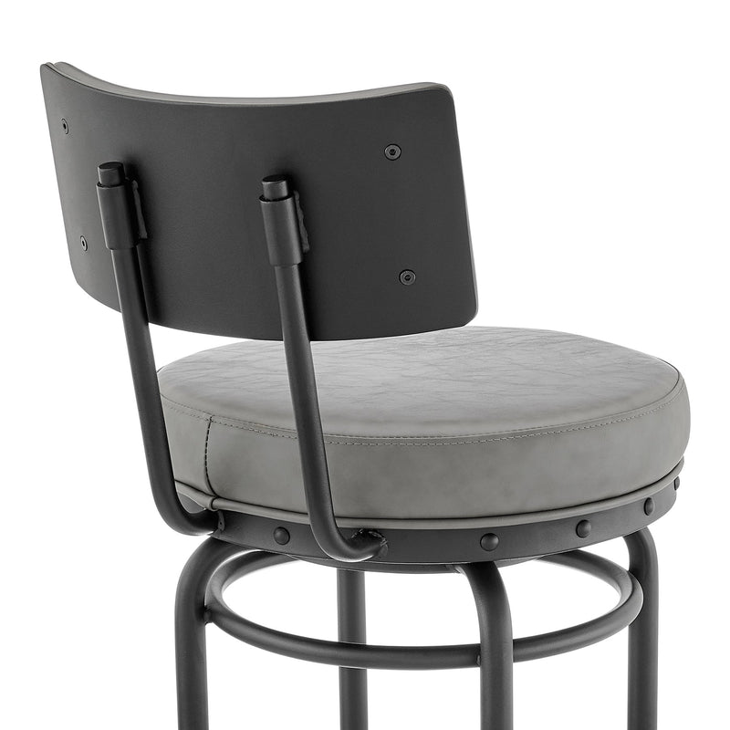 Leslie Swivel Counter or Bar Stool in Black Finish with Gray Faux Leather - Furniture City (CA)l